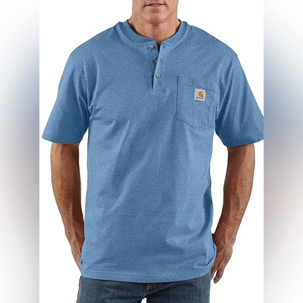 Carhartt Men's Loose Fit Short-Sleeve Henley T-Shirt Coastal Heather size XL - Picture 1 of 7